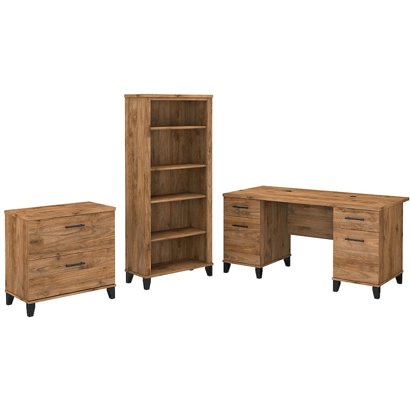 Somerset 60W Office Desk with Cabinet and 5 Shelf Bookcase 24