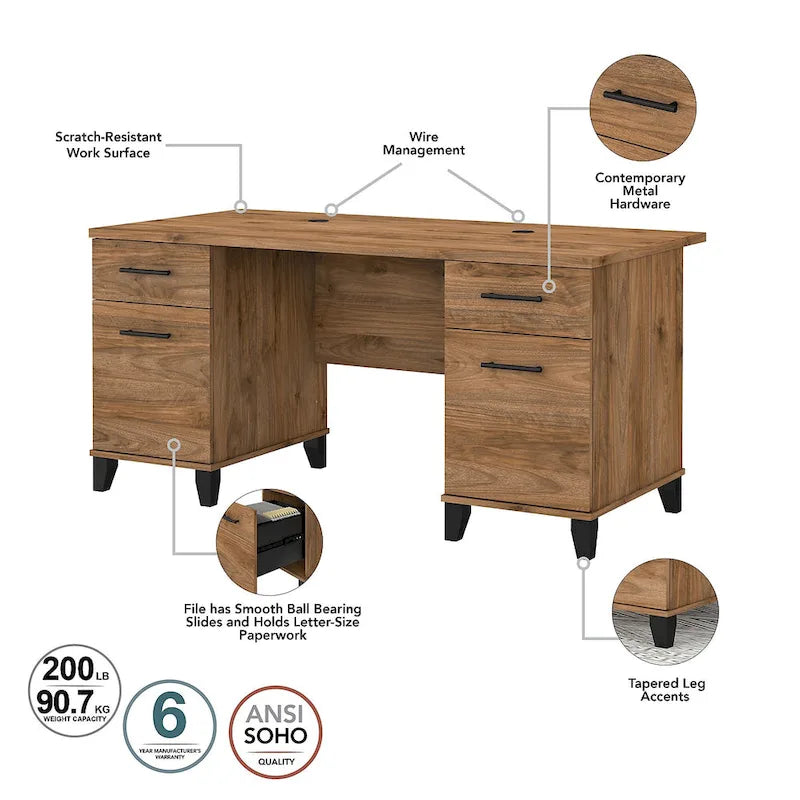 Somerset 60W Office Desk with Cabinet and 5 Shelf Bookcase 25