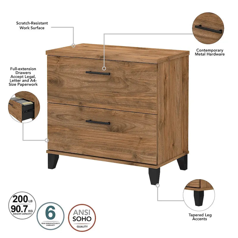 Somerset 60W Office Desk with Cabinet and 5 Shelf Bookcase 26