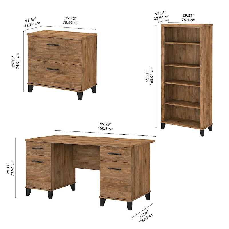 Somerset 60W Office Desk with Cabinet and 5 Shelf Bookcase 28