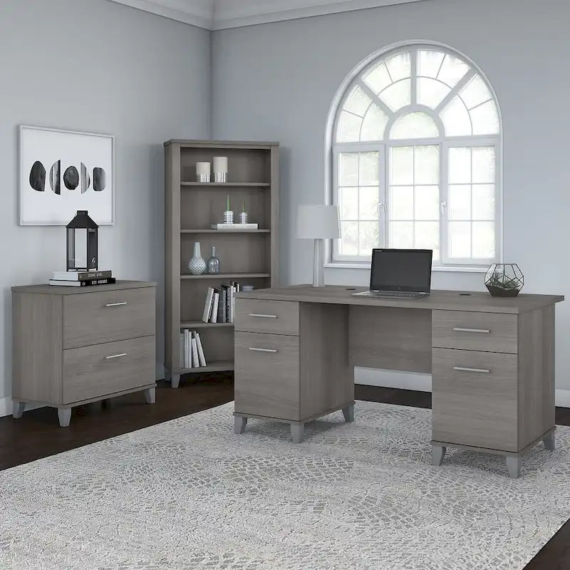 Somerset 60W Office Desk with Cabinet and 5 Shelf Bookcase 30