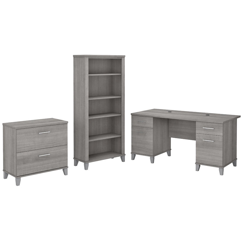Somerset 60W Office Desk with Cabinet and 5 Shelf Bookcase 31