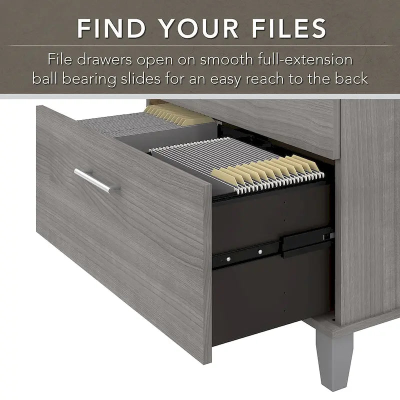 Somerset 60W Office Desk with Cabinet and 5 Shelf Bookcase 33