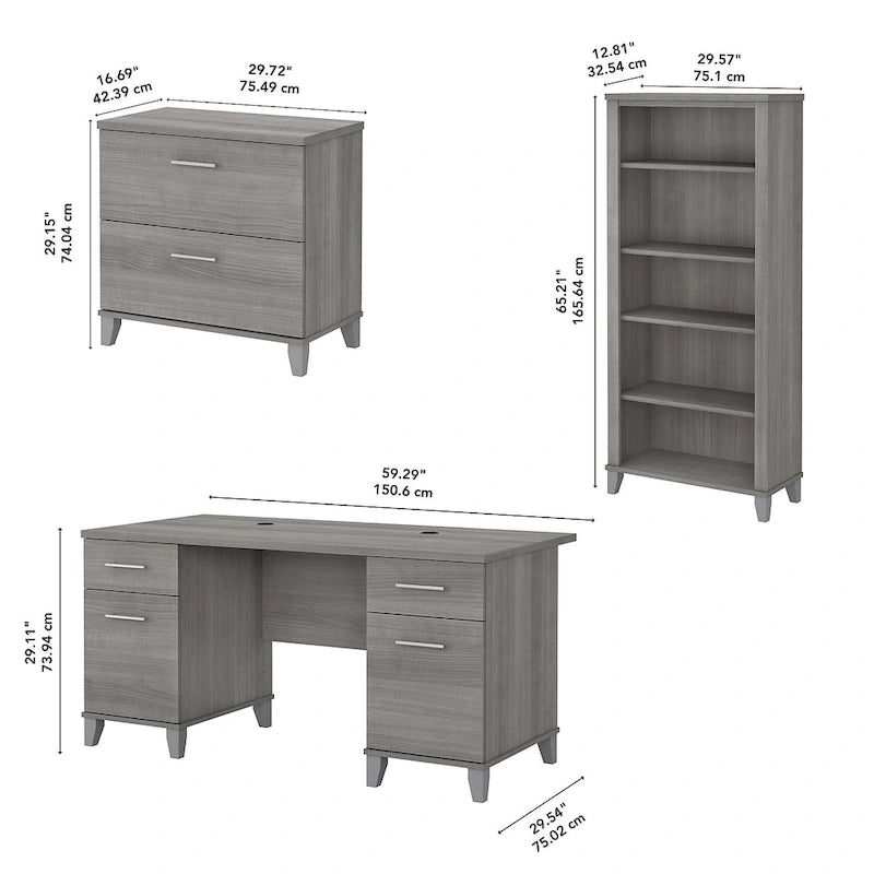 Somerset 60W Office Desk with Cabinet and 5 Shelf Bookcase 35