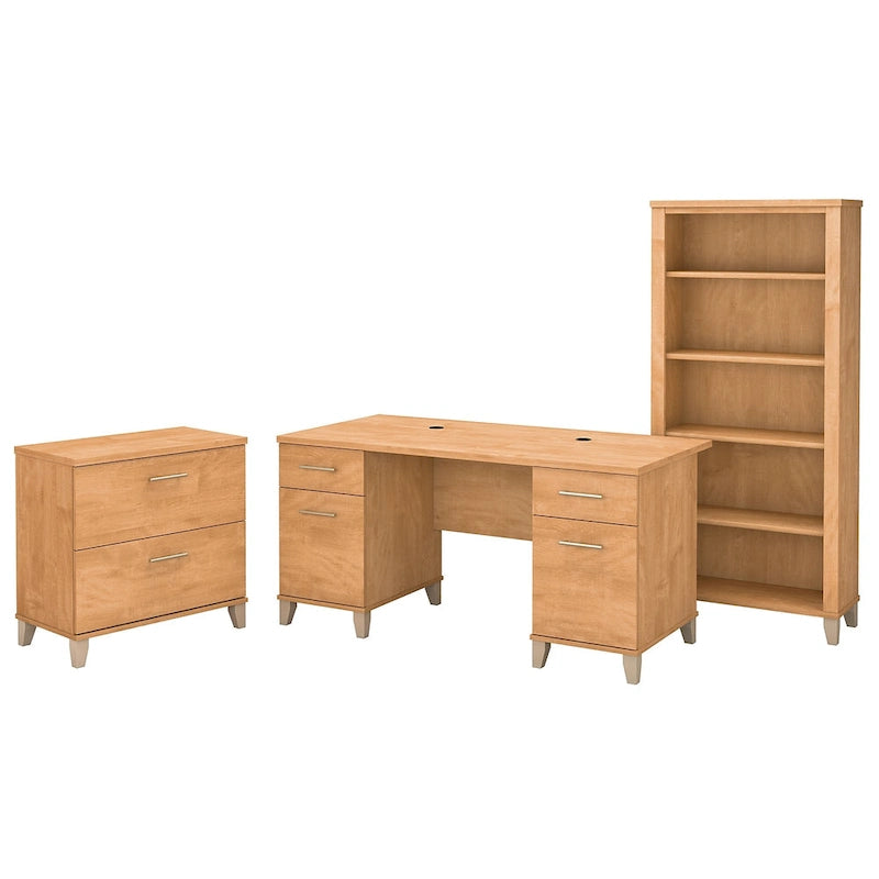 Somerset 60W Office Desk with Cabinet and 5 Shelf Bookcase 38