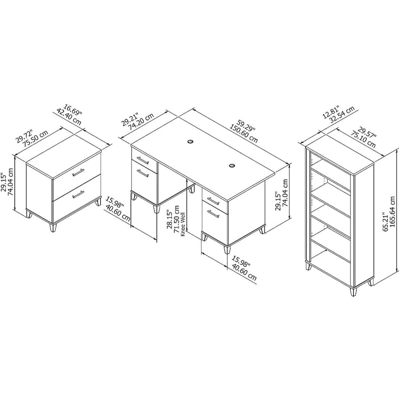 Somerset 60W Office Desk with Cabinet and 5 Shelf Bookcase 42