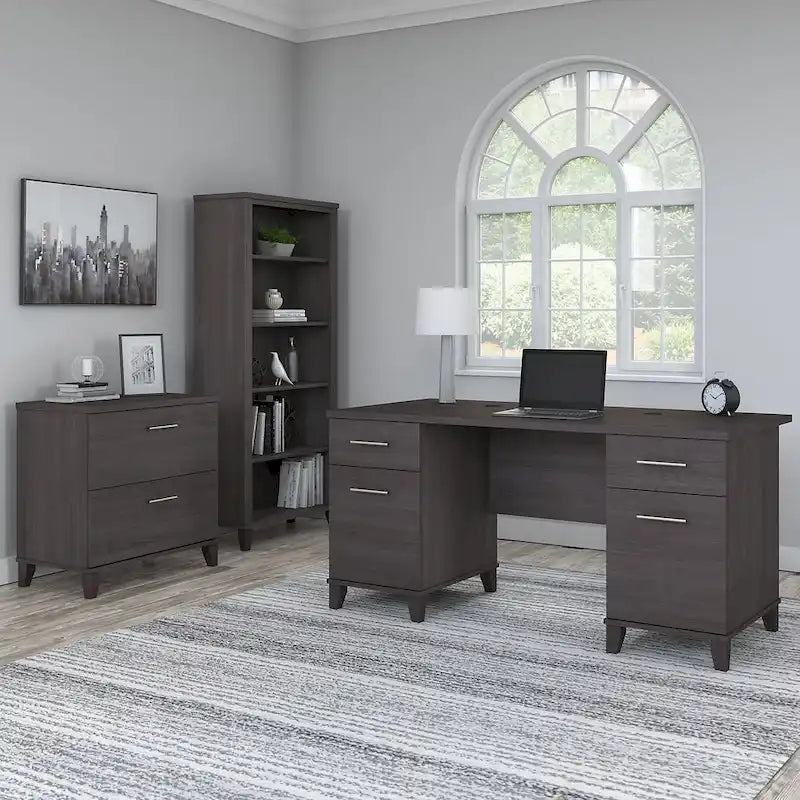 Somerset 60W Office Desk with Cabinet and 5 Shelf Bookcase 44