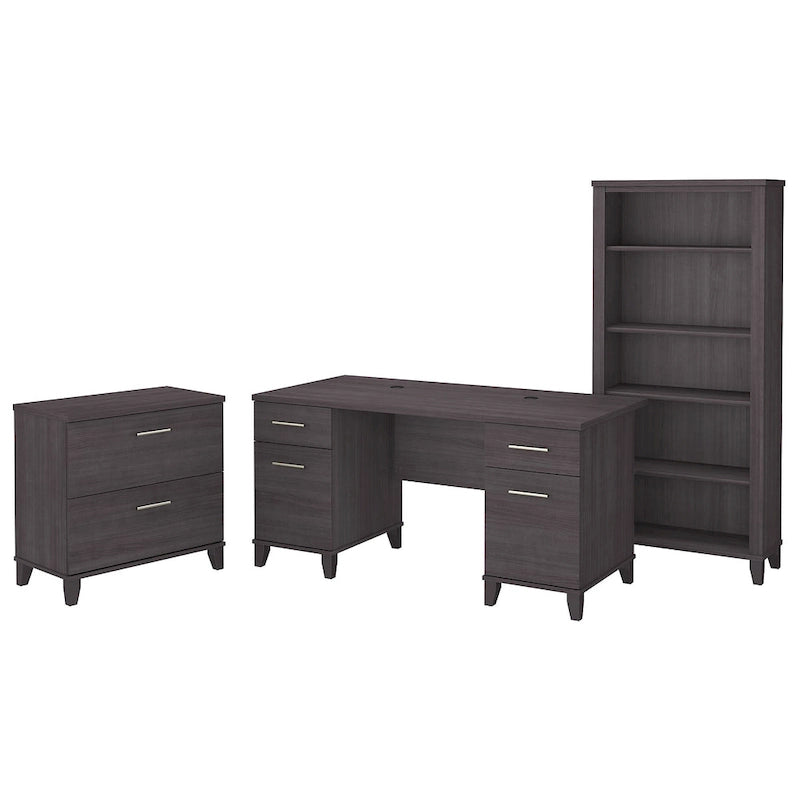 Somerset 60W Office Desk with Cabinet and 5 Shelf Bookcase 45