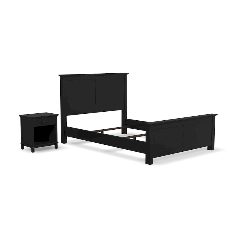 Set Comodino e Letto Matrimoniale Oak Park 2 Pezzi in Legno Nero di Homestyles