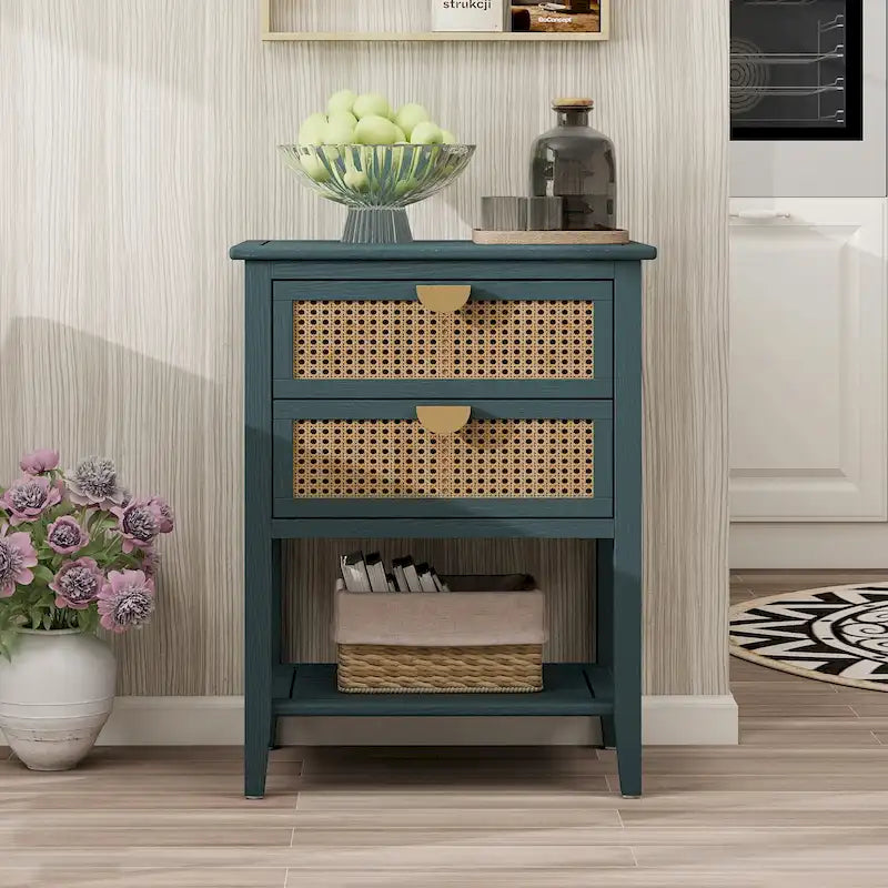 Nightstands with 2 drawers, rattan nightstands, drawers and shelves 22