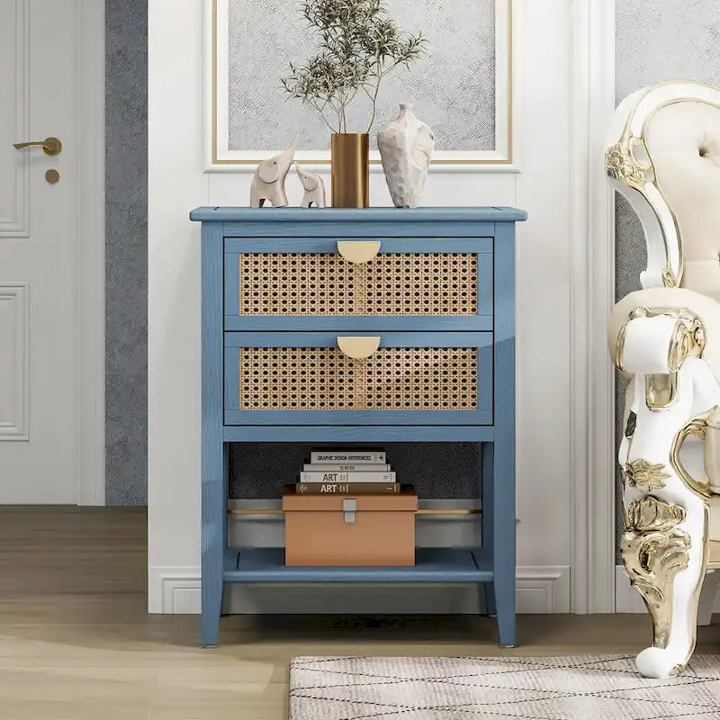 Nightstands with 2 drawers, rattan nightstands, drawers and shelves 7