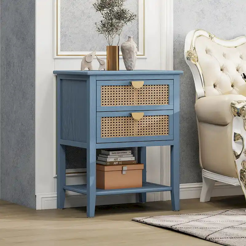 Nightstands with 2 drawers, rattan nightstands, drawers and shelves 8