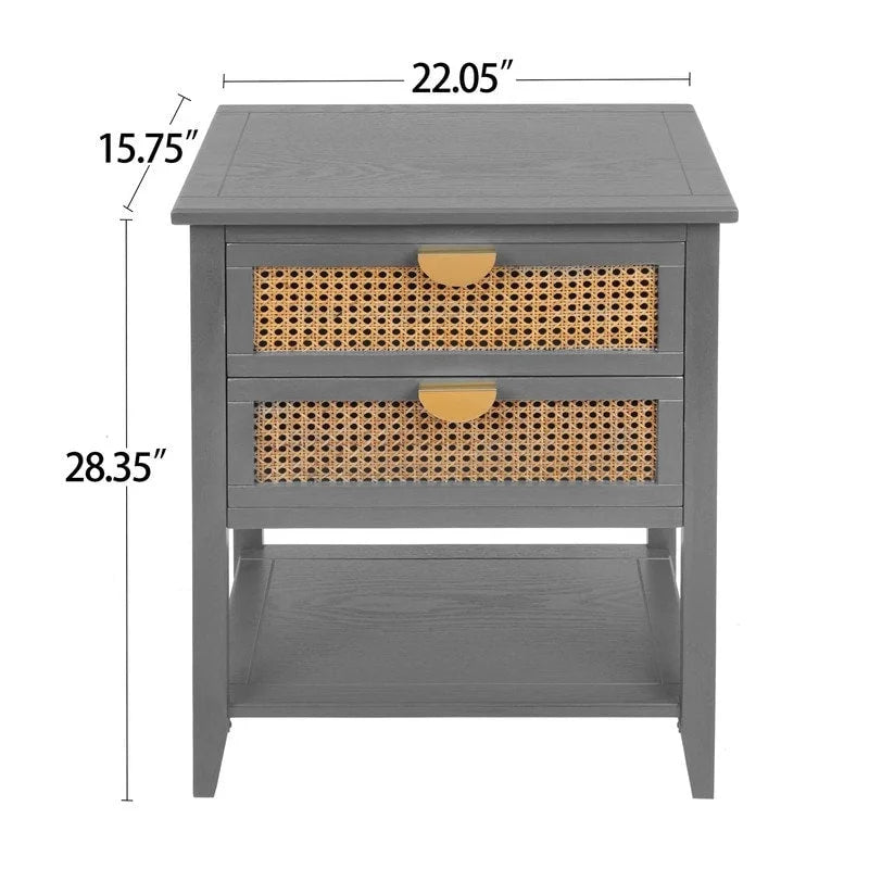 Nightstands with 2 drawers, rattan nightstands, drawers and shelves 16