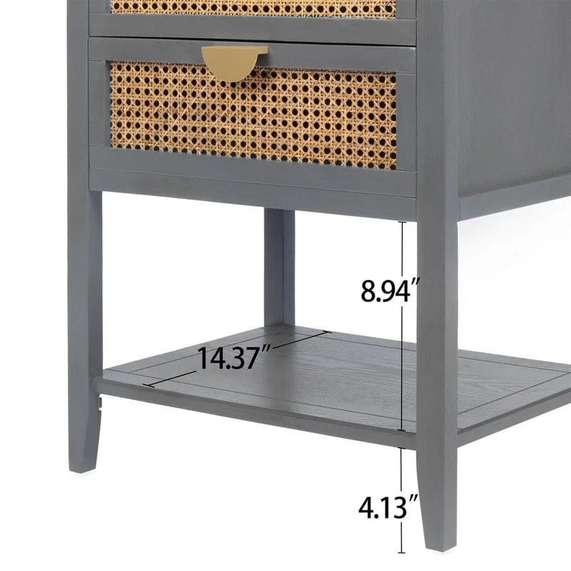 Nightstands with 2 drawers, rattan nightstands, drawers and shelves 17