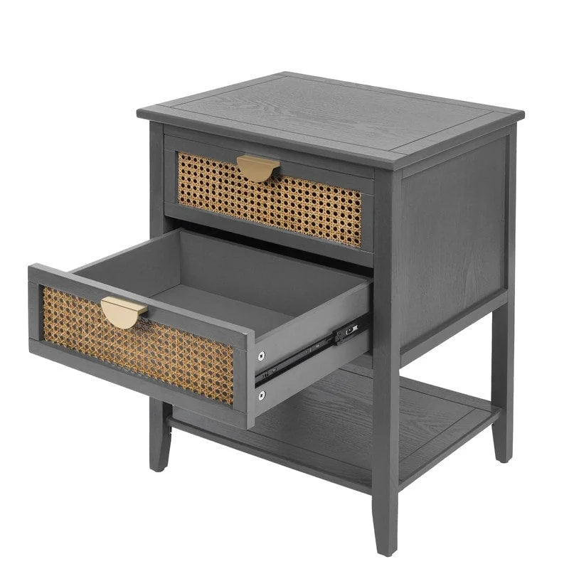 Nightstands with 2 drawers, rattan nightstands, drawers and shelves 18