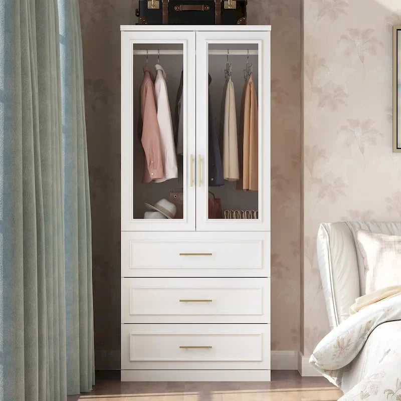 74.8H Large Modular Wardrobe Cloest Armoire Cabinet Glass Door 43