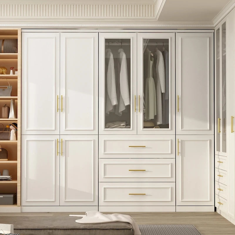 74.8H Large Modular Wardrobe Cloest Armoire Cabinet Glass Door 45