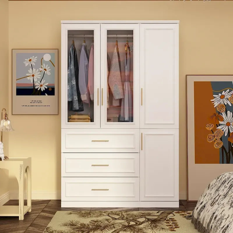 74.8H Large Modular Wardrobe Cloest Armoire Cabinet Glass Door 47