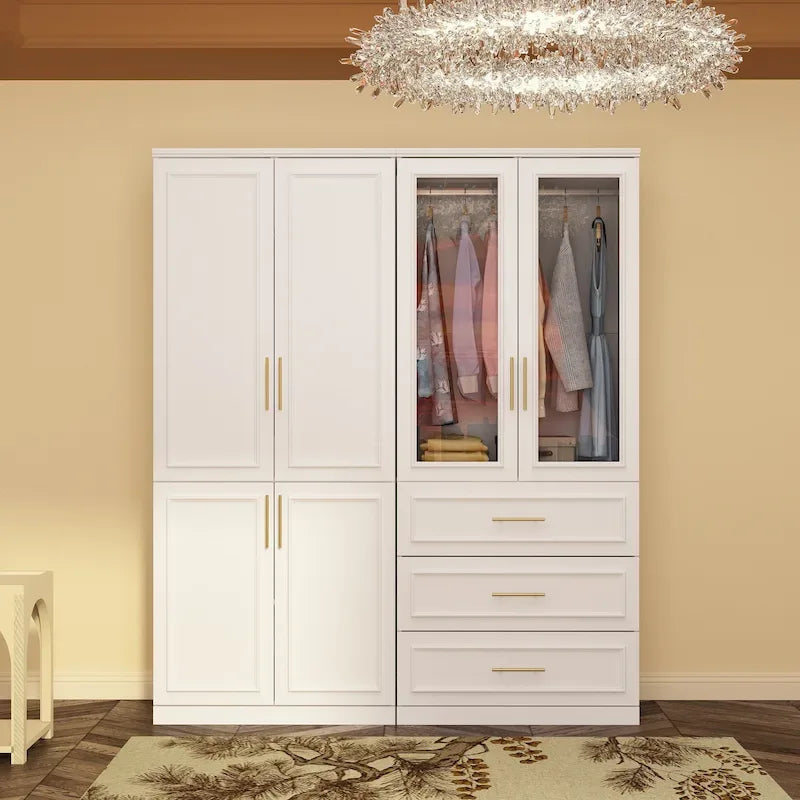 74.8H Large Modular Wardrobe Cloest Armoire Cabinet Glass Door 48