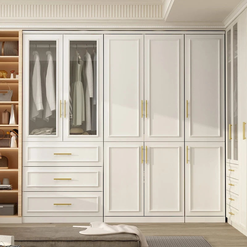 74.8H Large Modular Wardrobe Cloest Armoire Cabinet Glass Door