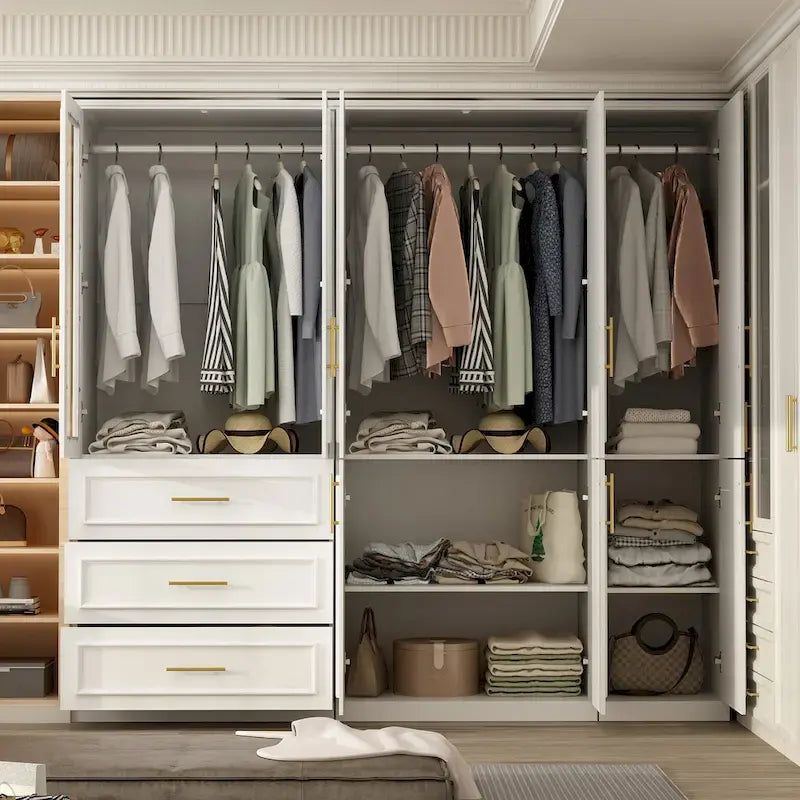 74.8H Large Modular Wardrobe Cloest Armoire Cabinet Glass Door