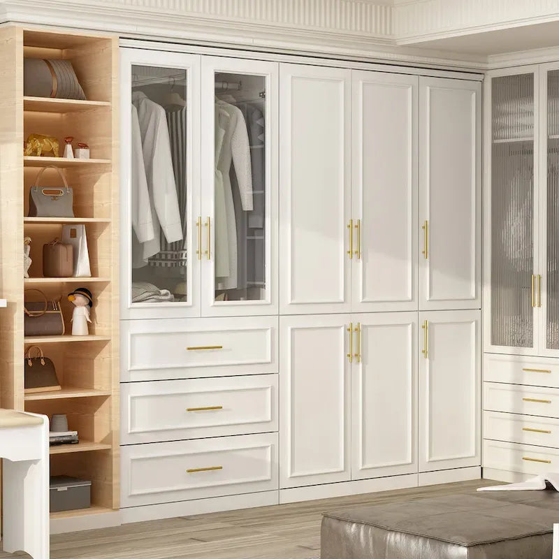 74.8H Large Modular Wardrobe Cloest Armoire Cabinet Glass Door 3