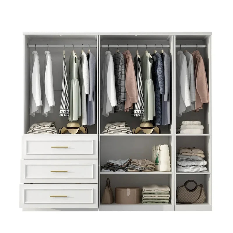 74.8H Large Modular Wardrobe Cloest Armoire Cabinet Glass Door 5