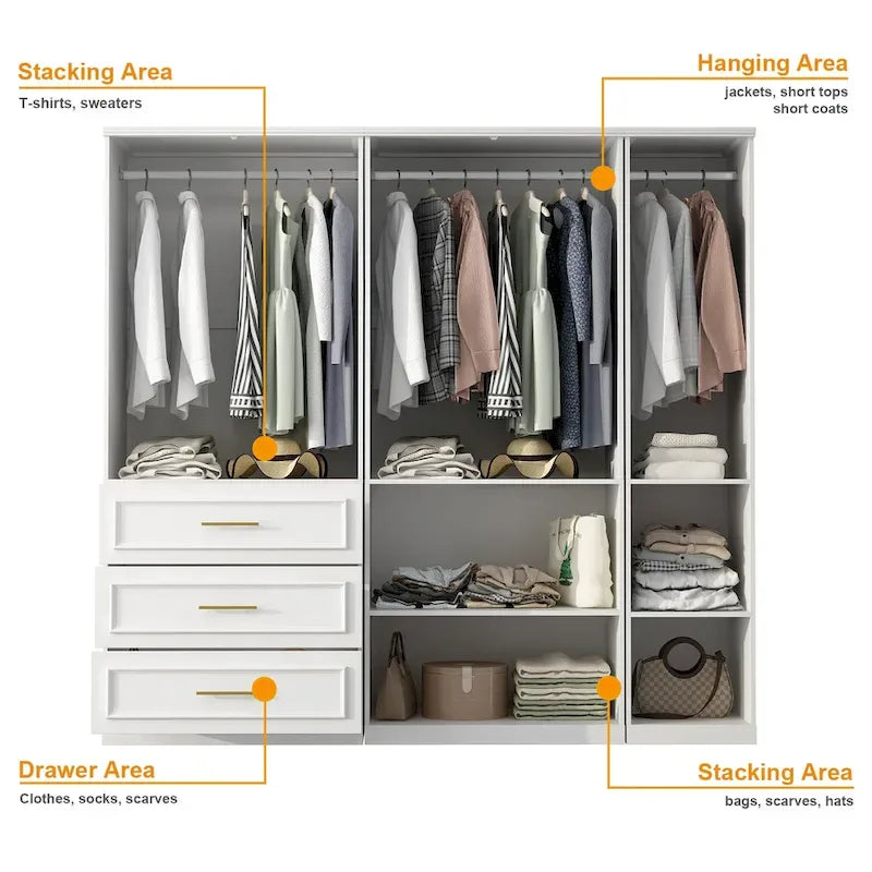 74.8H Large Modular Wardrobe Cloest Armoire Cabinet Glass Door 7