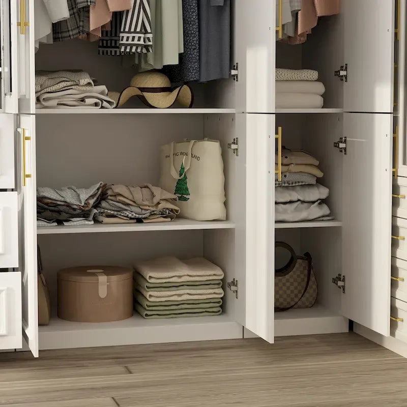 74.8H Large Modular Wardrobe Cloest Armoire Cabinet Glass Door 9