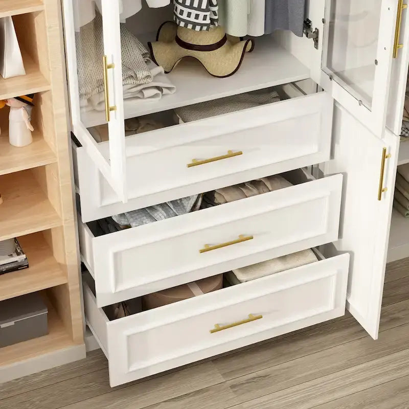 74.8H Large Modular Wardrobe Cloest Armoire Cabinet Glass Door 10