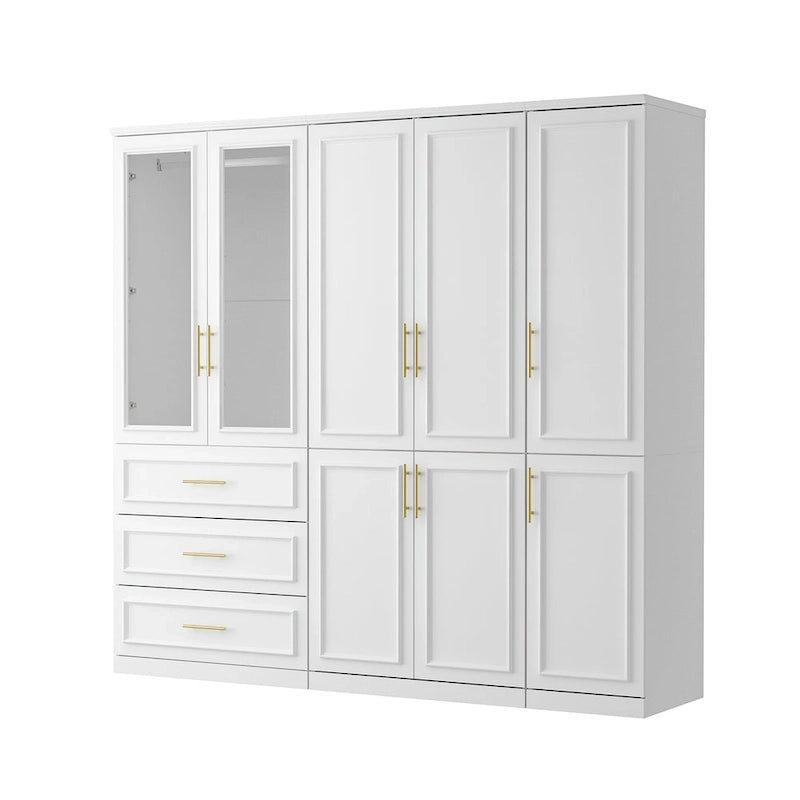 74.8H Large Modular Wardrobe Cloest Armoire Cabinet Glass Door 17