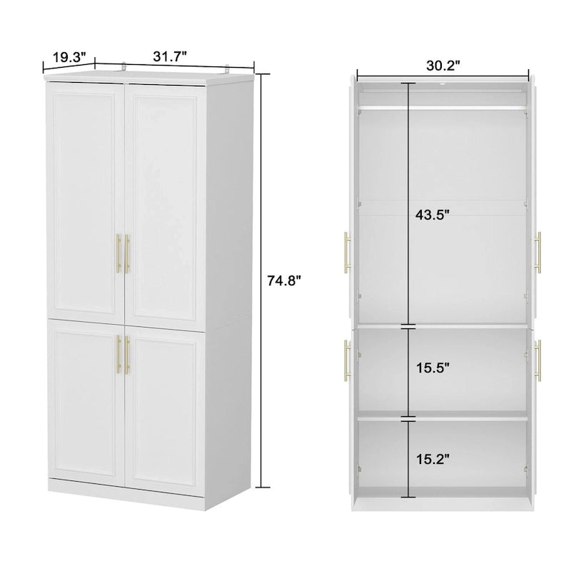 74.8H Large Modular Wardrobe Cloest Armoire Cabinet Glass Door 26