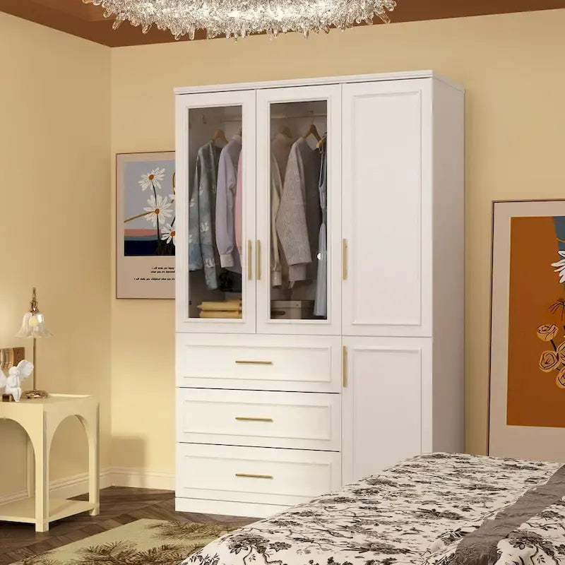 74.8H Large Modular Wardrobe Cloest Armoire Cabinet Glass Door 33