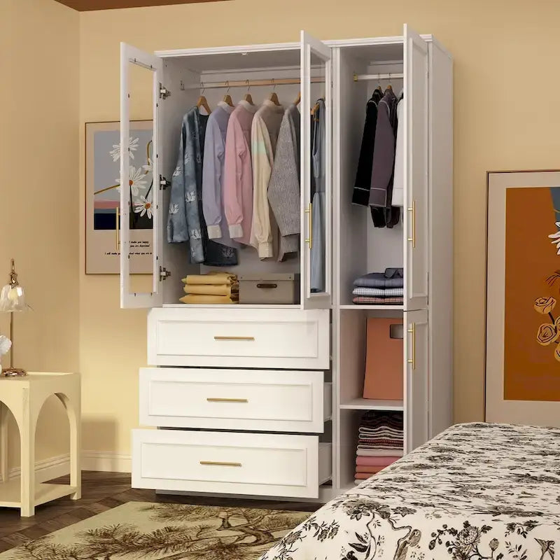 74.8H Large Modular Wardrobe Cloest Armoire Cabinet Glass Door 34