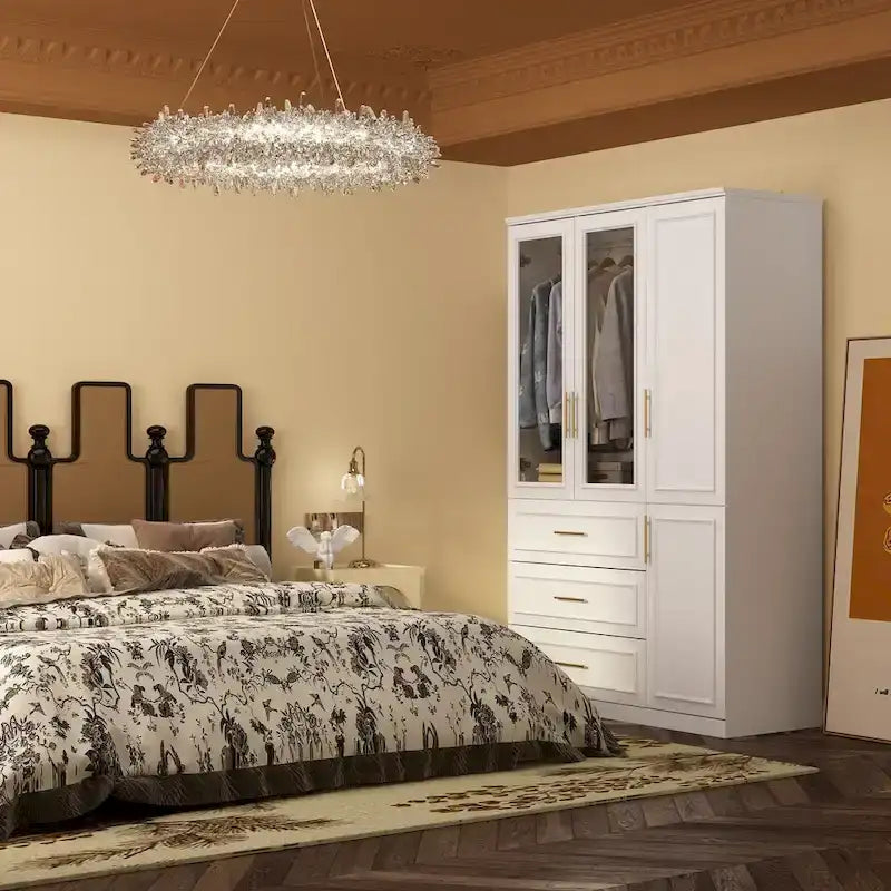74.8H Large Modular Wardrobe Cloest Armoire Cabinet Glass Door 36
