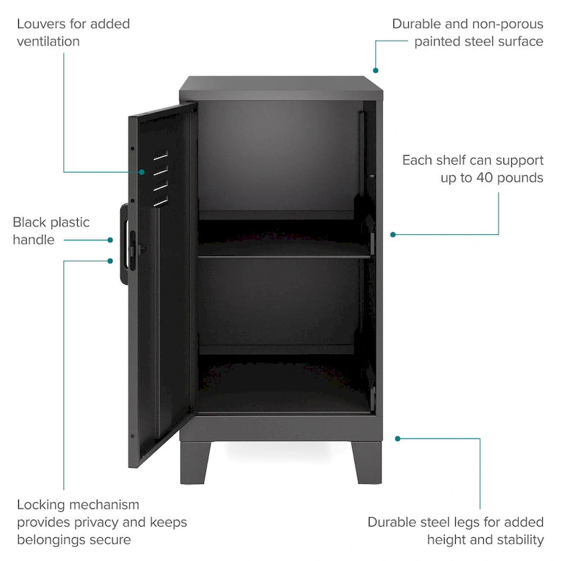 27.5H 2 Shelf Vented Door Mini Storage Locker Cabinet 5