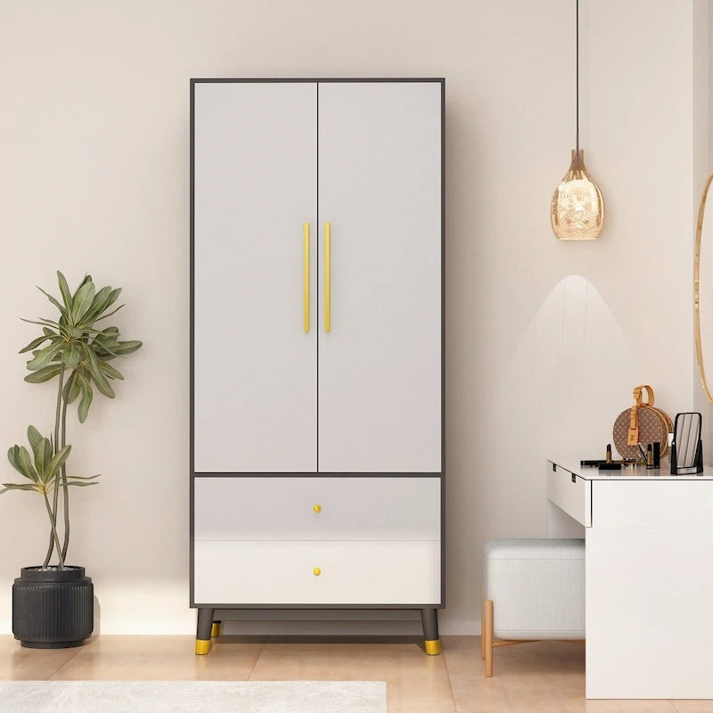Wardrobe Closet Armoire with 2 Doors Wooden Clothes Storage Cabinet 42