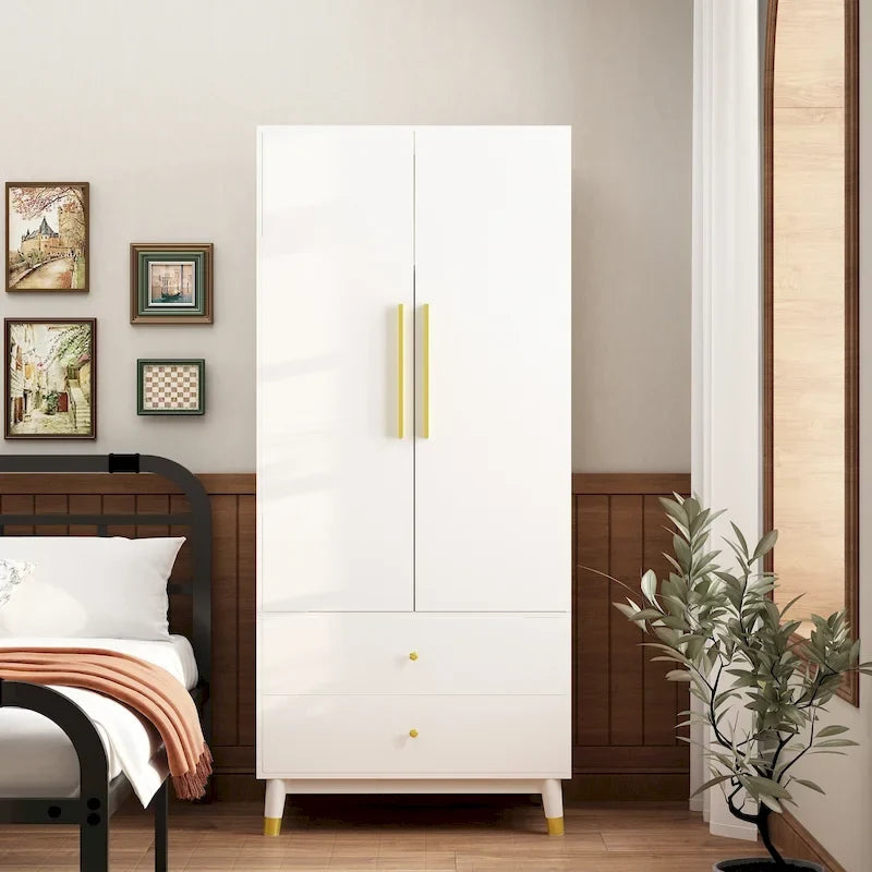 Wardrobe Closet Armoire with 2 Doors Wooden Clothes Storage Cabinet 44