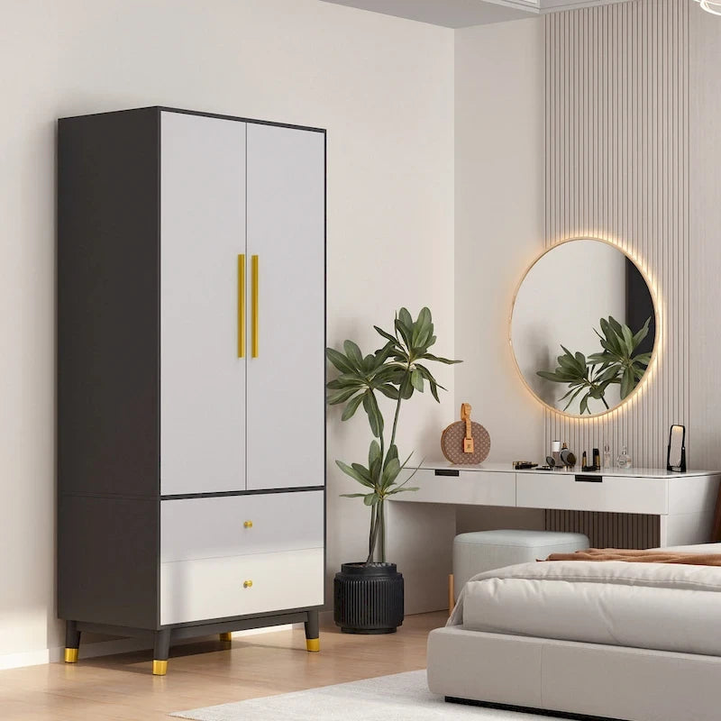 Wardrobe Closet Armoire with 2 Doors Wooden Clothes Storage Cabinet