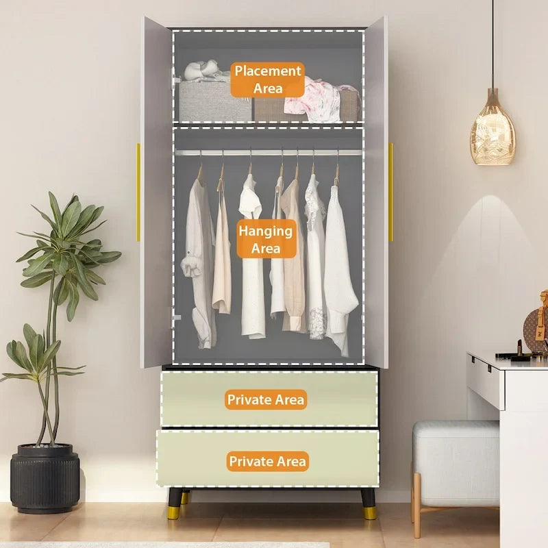 Wardrobe Closet Armoire with 2 Doors Wooden Clothes Storage Cabinet 4
