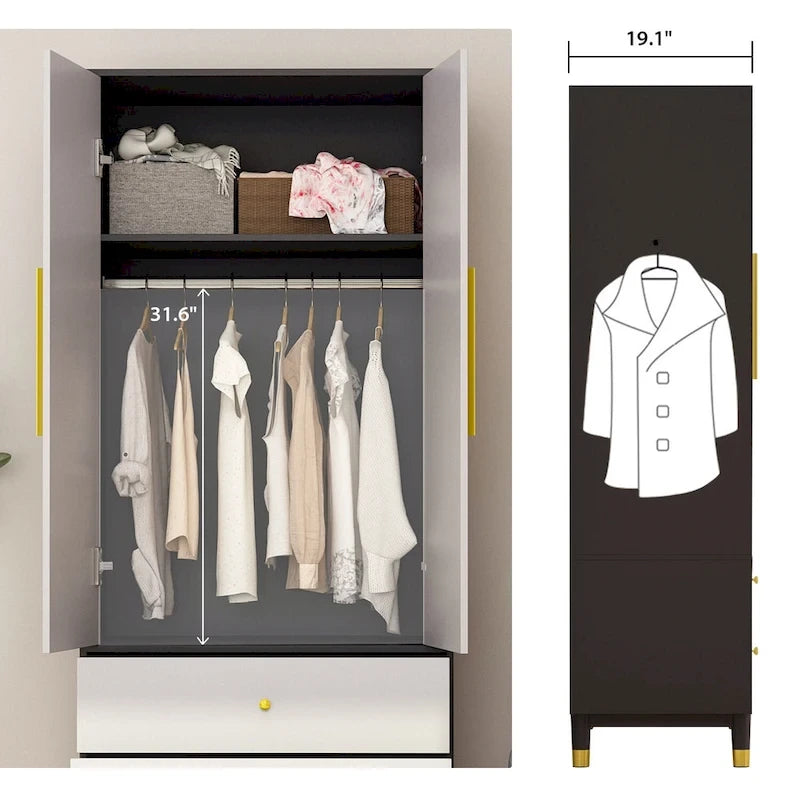 Wardrobe Closet Armoire with 2 Doors Wooden Clothes Storage Cabinet 6