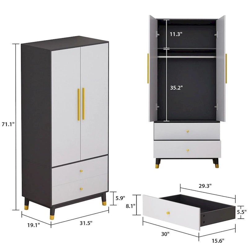 Wardrobe Closet Armoire with 2 Doors Wooden Clothes Storage Cabinet 8