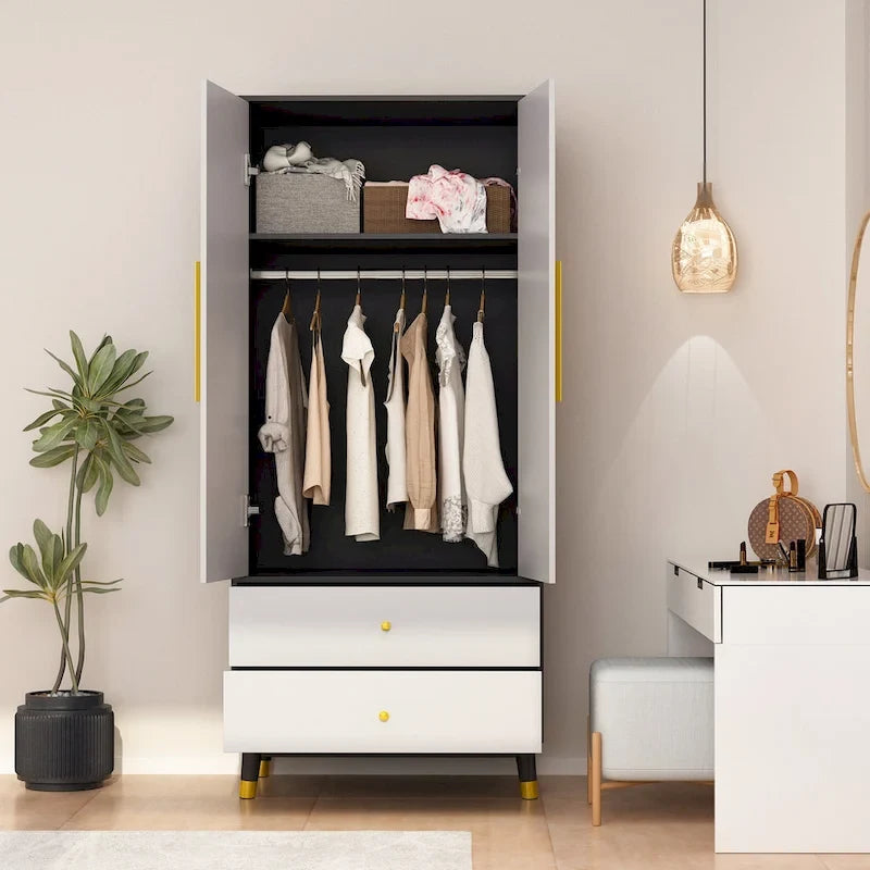 Wardrobe Closet Armoire with 2 Doors Wooden Clothes Storage Cabinet 14