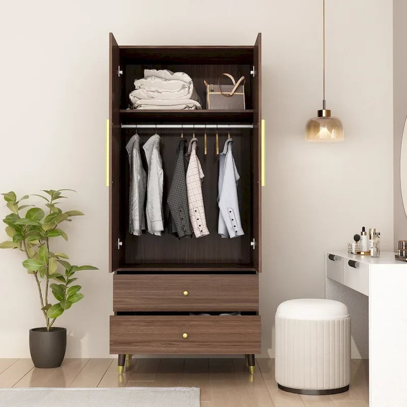 Wardrobe Closet Armoire with 2 Doors Wooden Clothes Storage Cabinet 19