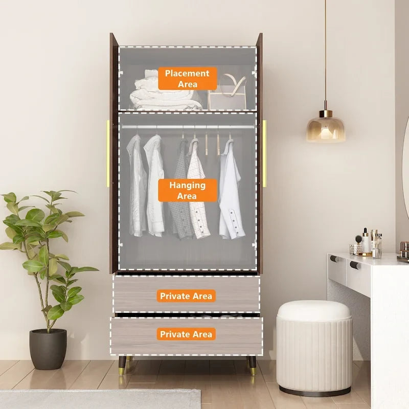 Wardrobe Closet Armoire with 2 Doors Wooden Clothes Storage Cabinet 20