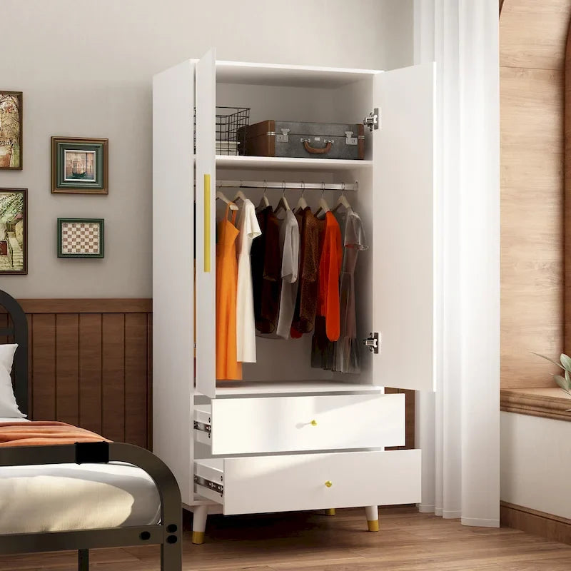 Wardrobe Closet Armoire with 2 Doors Wooden Clothes Storage Cabinet 29