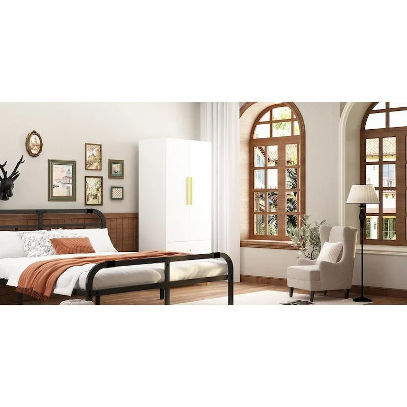 Wardrobe Closet Armoire with 2 Doors Wooden Clothes Storage Cabinet 32
