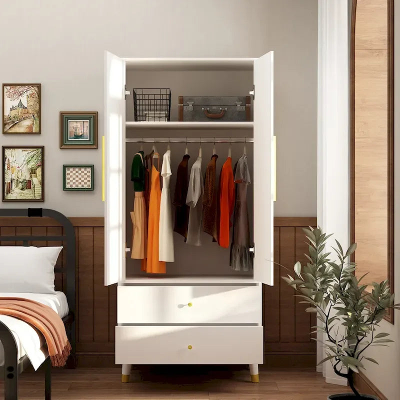 Wardrobe Closet Armoire with 2 Doors Wooden Clothes Storage Cabinet 35