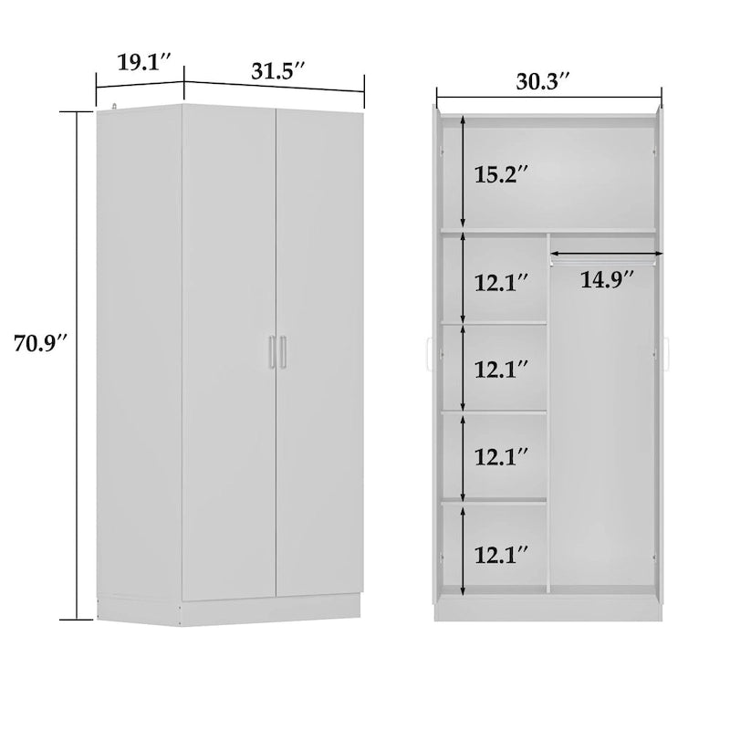 2-Door Wardrobe Armoires Freestanding Bedroom Armoire with Hanging Rod 8