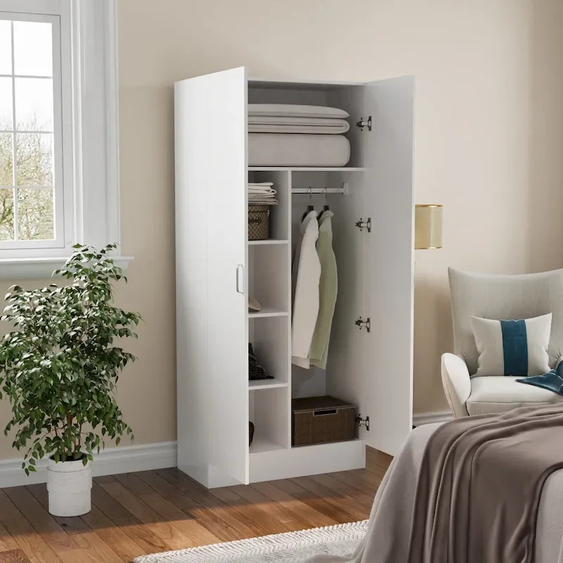 2-Door Wardrobe Armoires Freestanding Bedroom Armoire with Hanging Rod 9